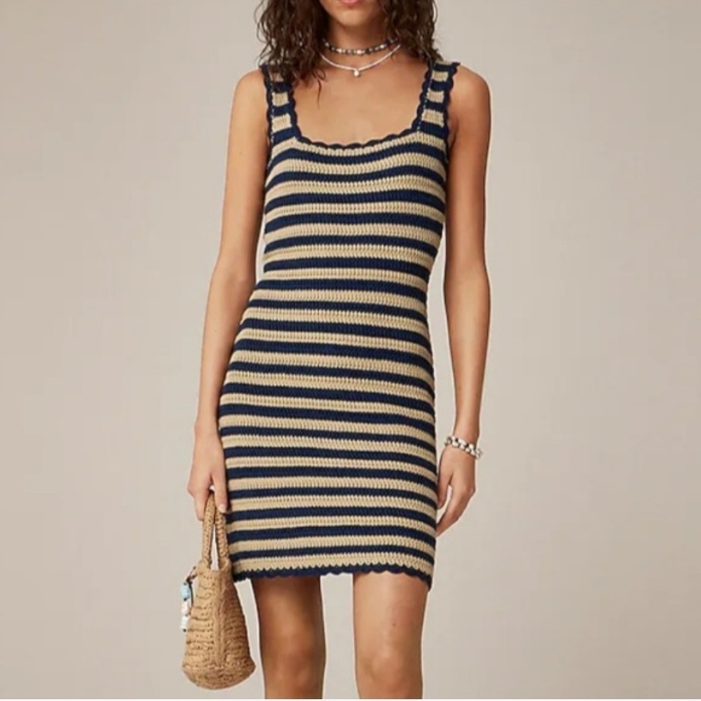 J Crew Striped Scallop-Edge Crochet Knit Dress